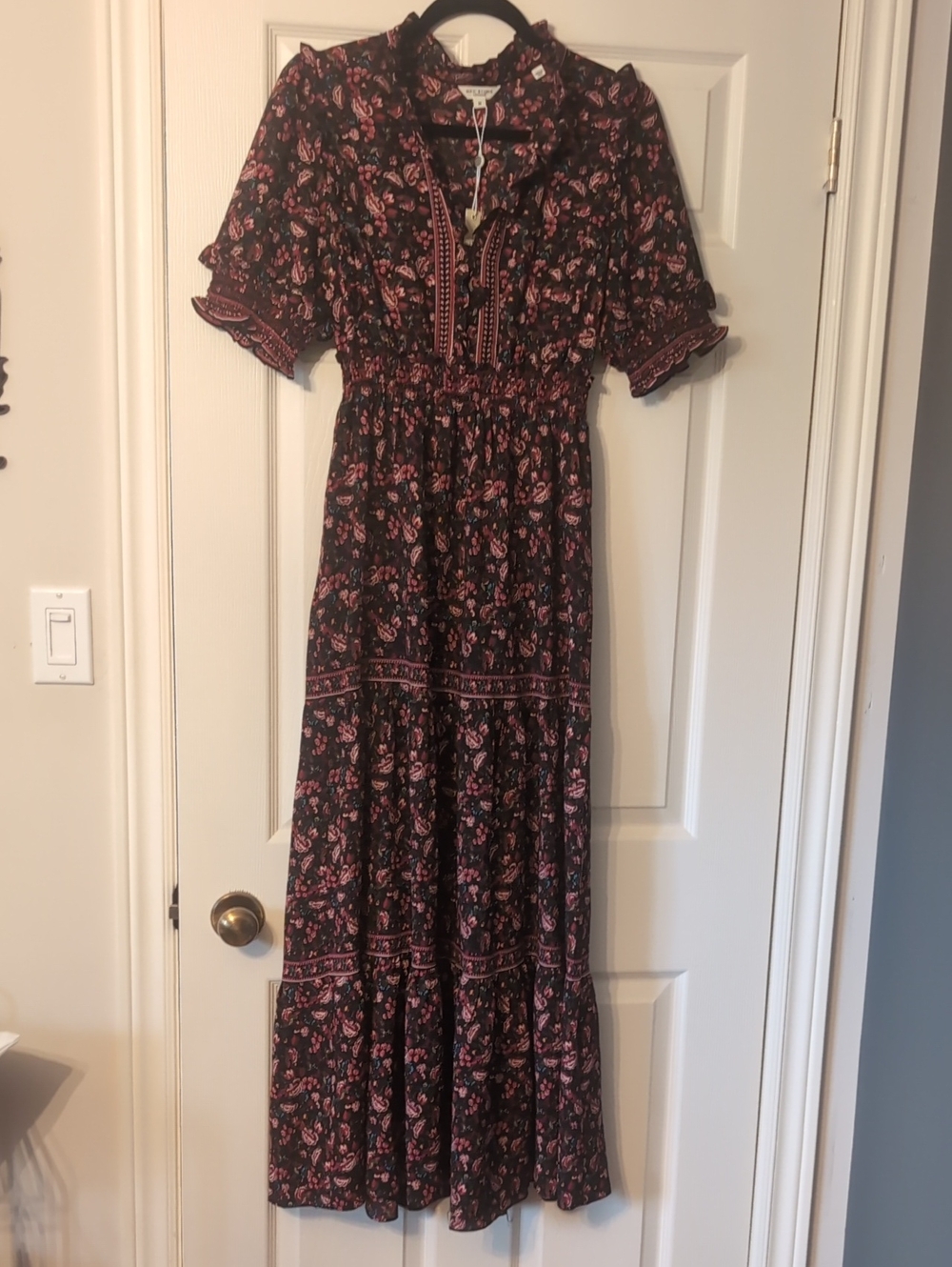 Black Maxi Boho Dress with Pink Floral